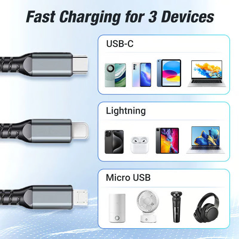 Light-Emitting 3-in-1 Super Fast Charging Cable