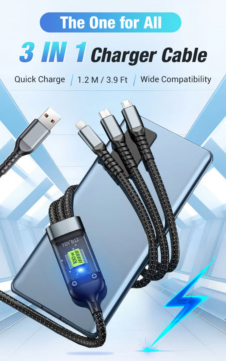 Light-Emitting 3-in-1 Super Fast Charging Cable