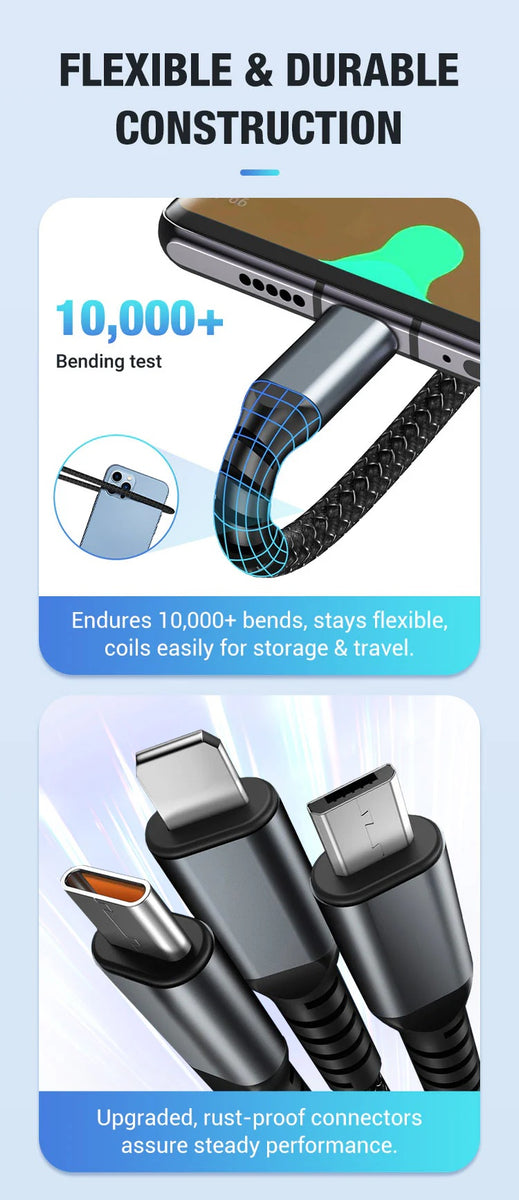 Transparent Light-Emitting 3-in-1 Super Fast Charging Cable