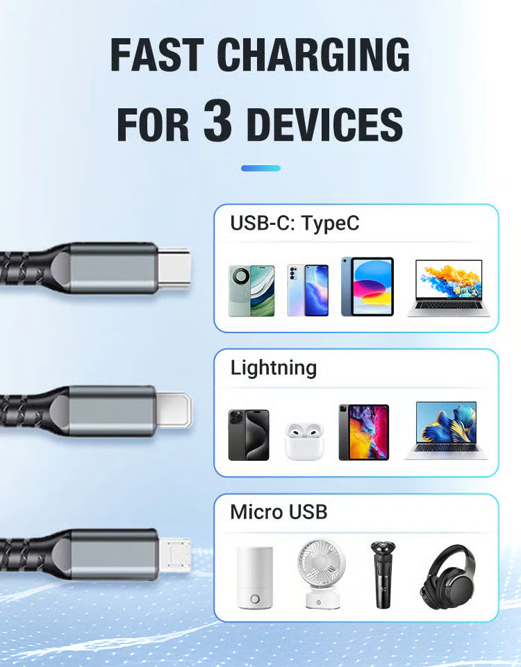 Light-Emitting 3-in-1 Super Fast Charging Cable