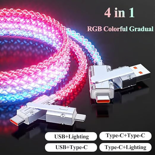 4-in-1 Fast Charging Cable with RGB Glow