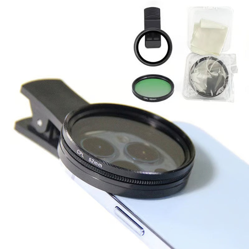 52mm Clip-on CPL Phone Camera Lens Filter Kit